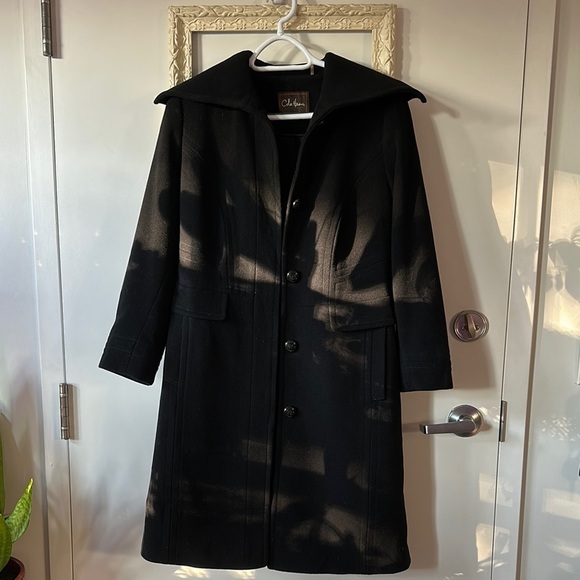 COLE HAAN | Black Trench Coat with Notched Lapel - Picture 2 of 16